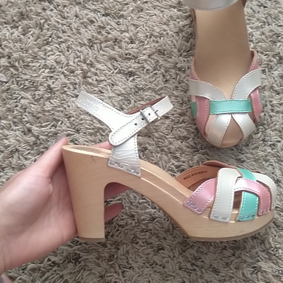 Swedish hasbeens rainbow block heel clogs sz 37 - Picture 4 of 7